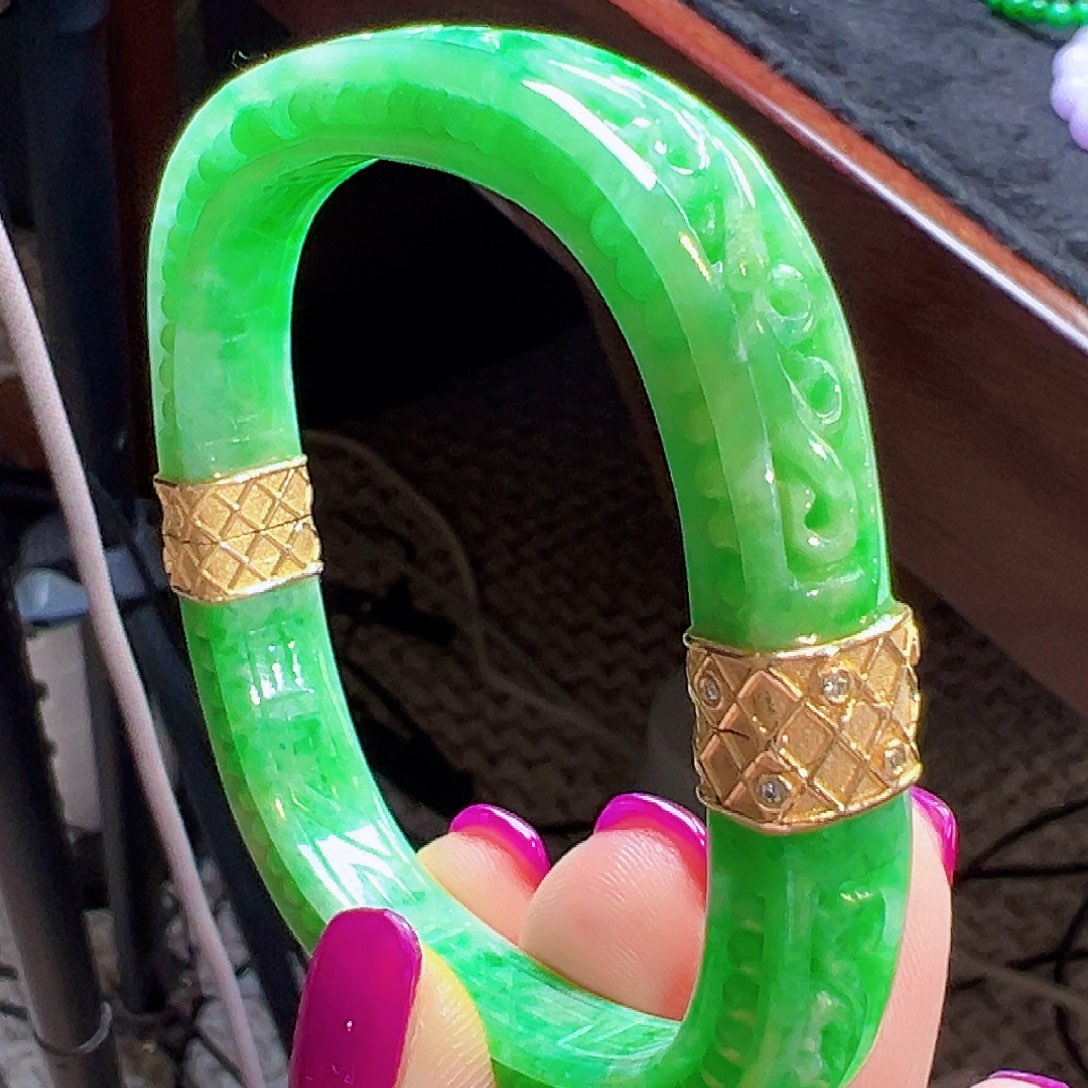 翡翠手镯18K金镶嵌签收后24小时鉴赏期