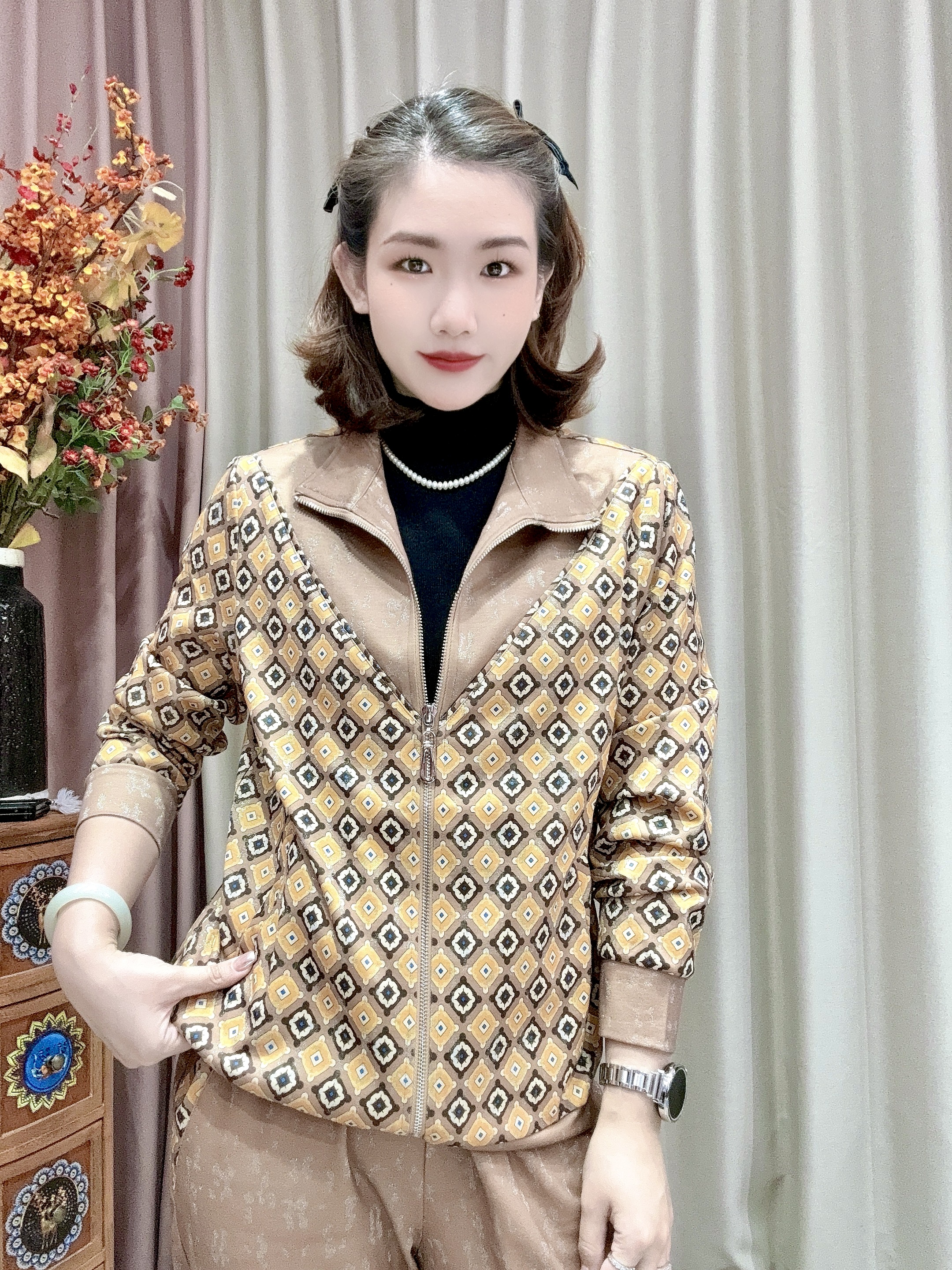 021#秋冬时尚潮流印花鲍总时尚都市私服休闲套装春秋提花