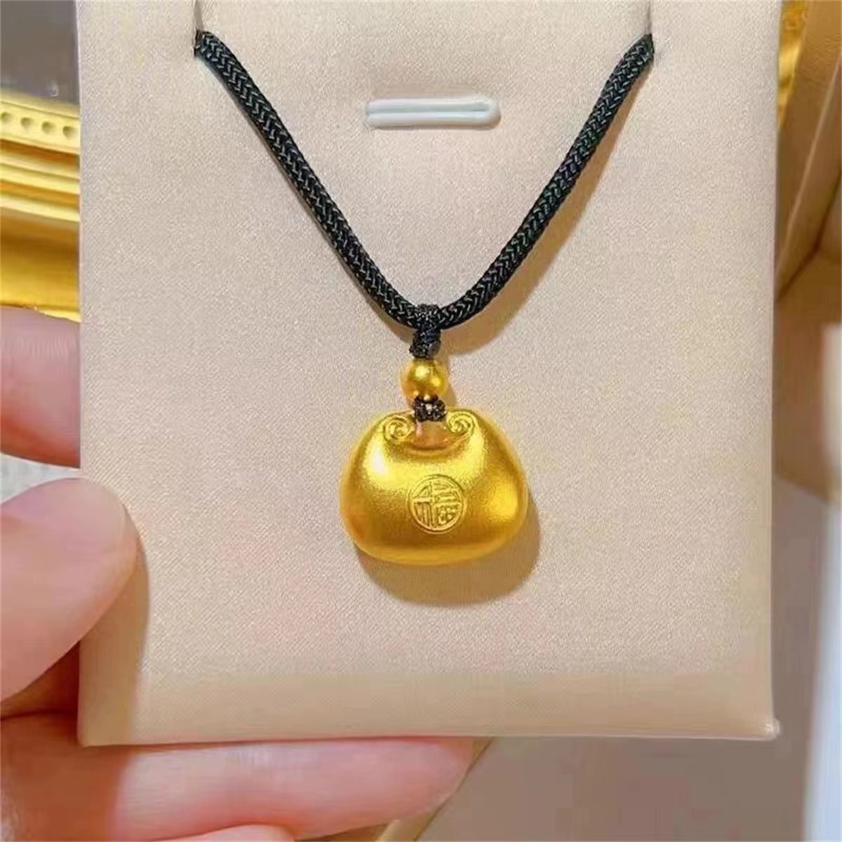 钛钢项链 钛钢材质 黑绳胖福项链 