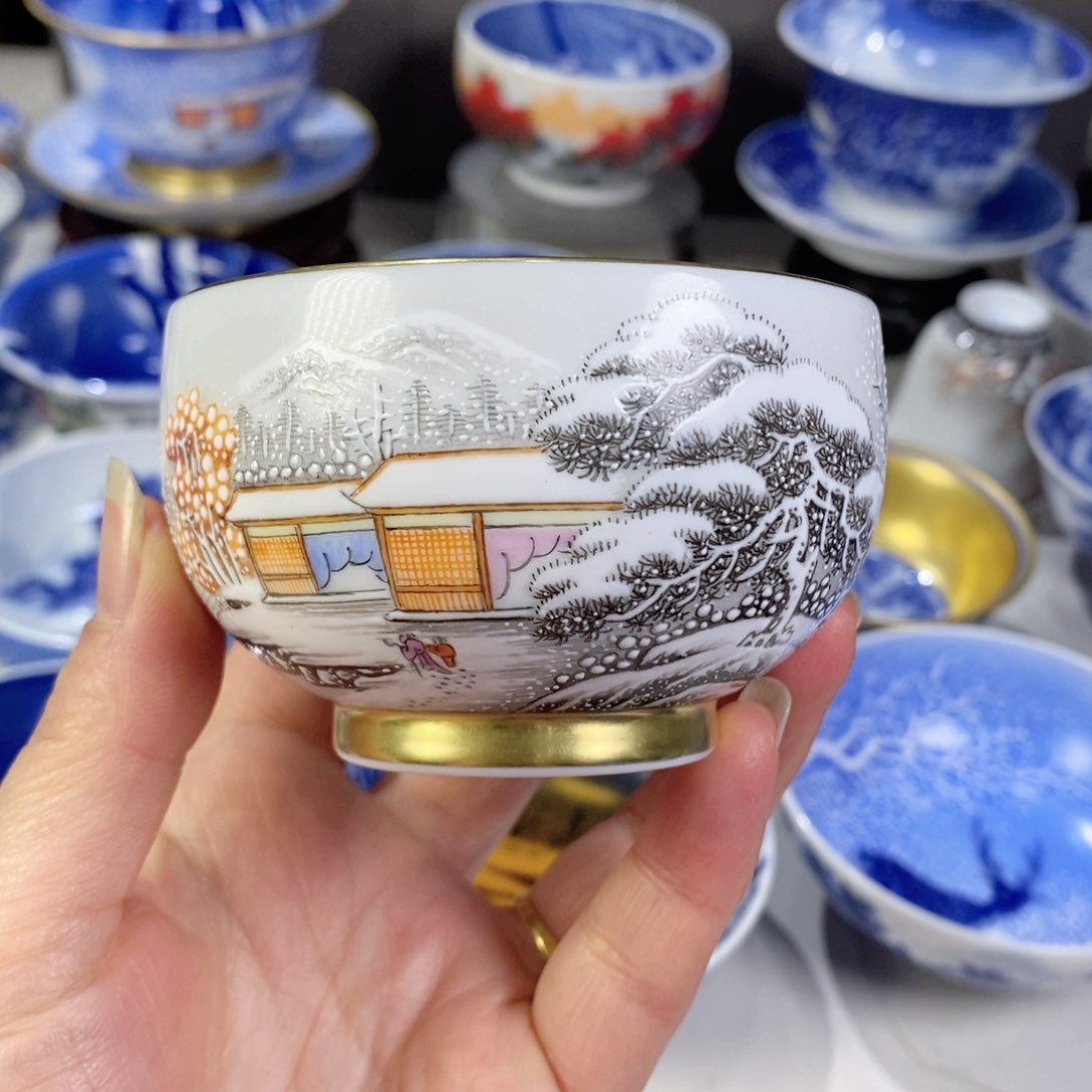 杯粉彩雪景主人杯杯