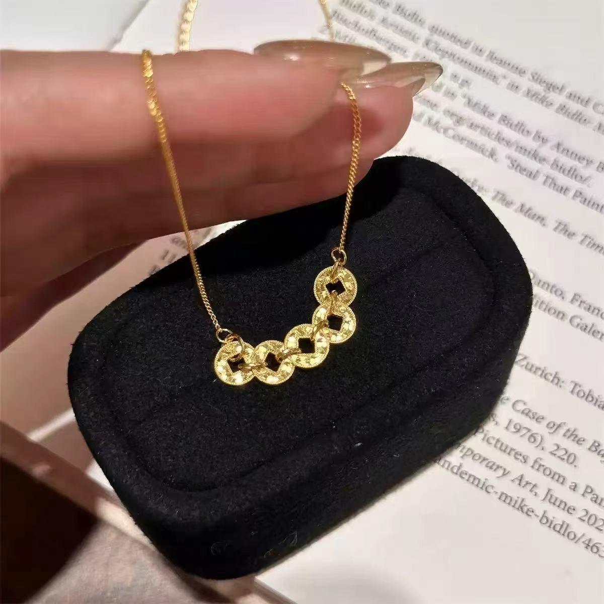 18k金财源滚滚五帝铜钱套链新中式款