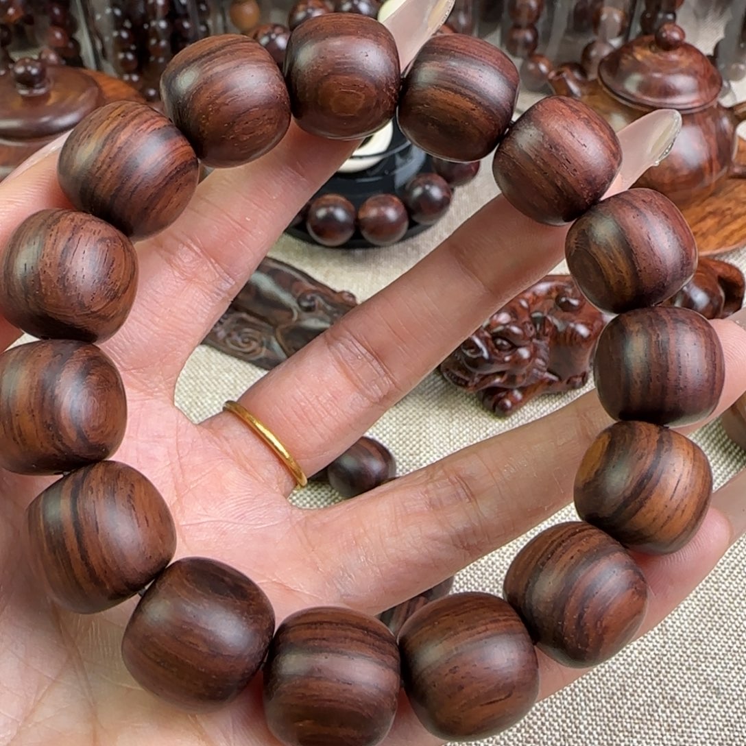 黄花梨/降香黄檀手串/手链紫红底线条黑线老型