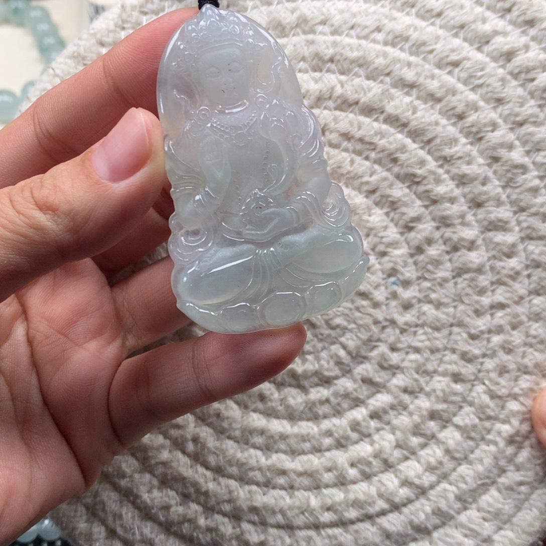 翡翠未镶嵌颈饰天然翡翠度母定金