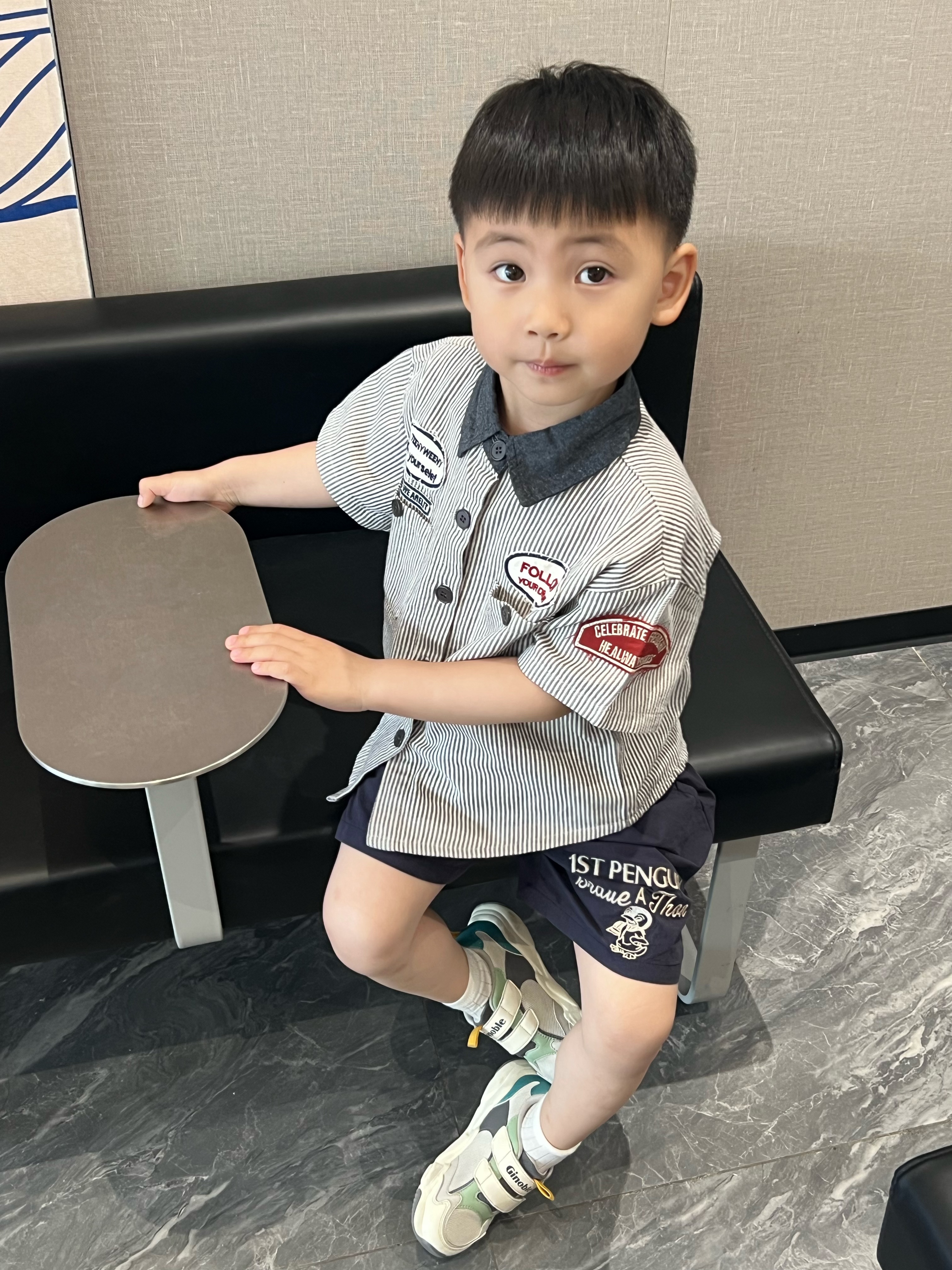 【阳光海岸】儿童牛仔短衬衫韩版夏装拼接翻领衬衣