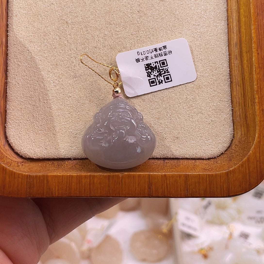 吊坠(不含链)18K金镶嵌和田玉烟紫财神吊坠