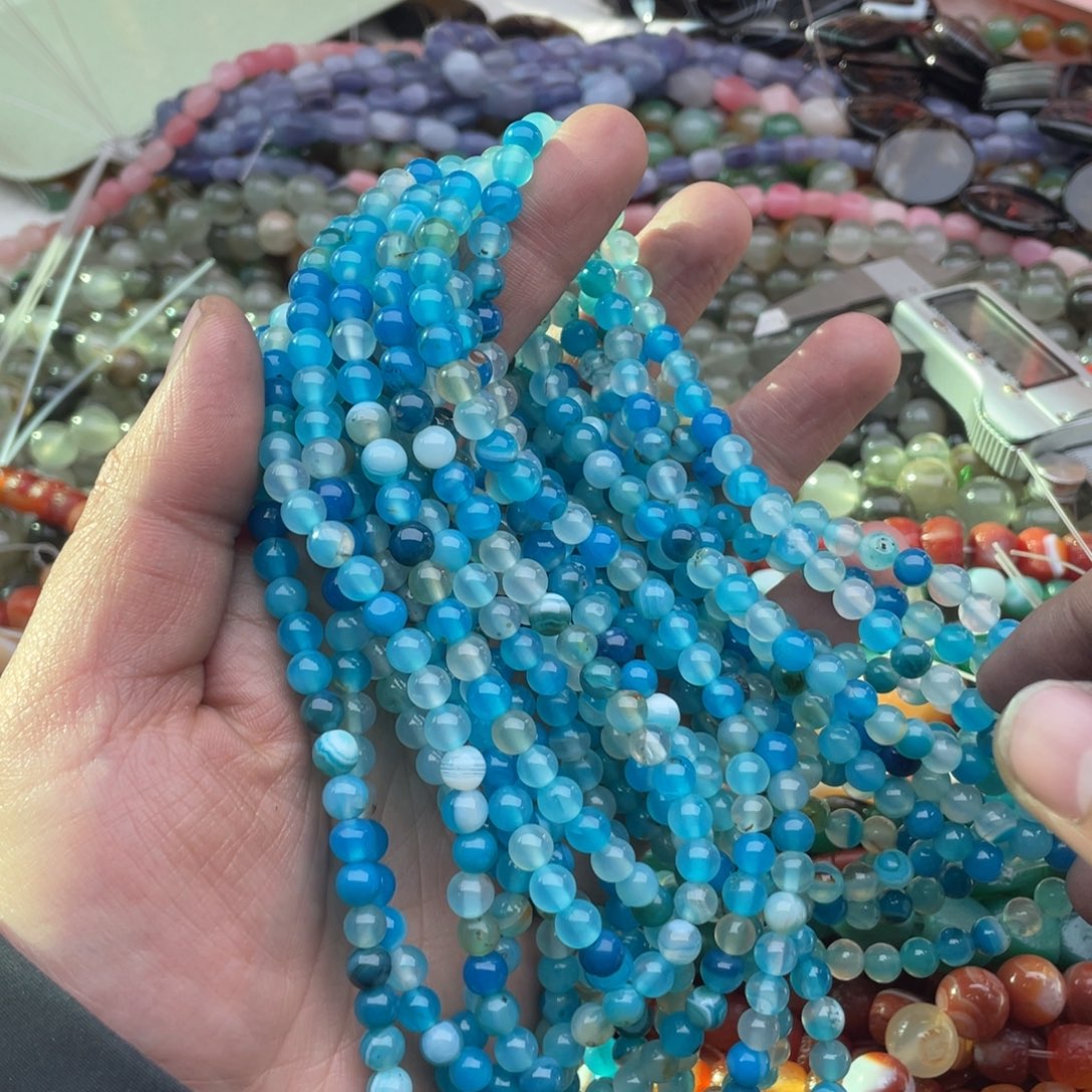 玛瑙/玉髓珠宝半成品未镶嵌两条装6mm蓝玛瑙