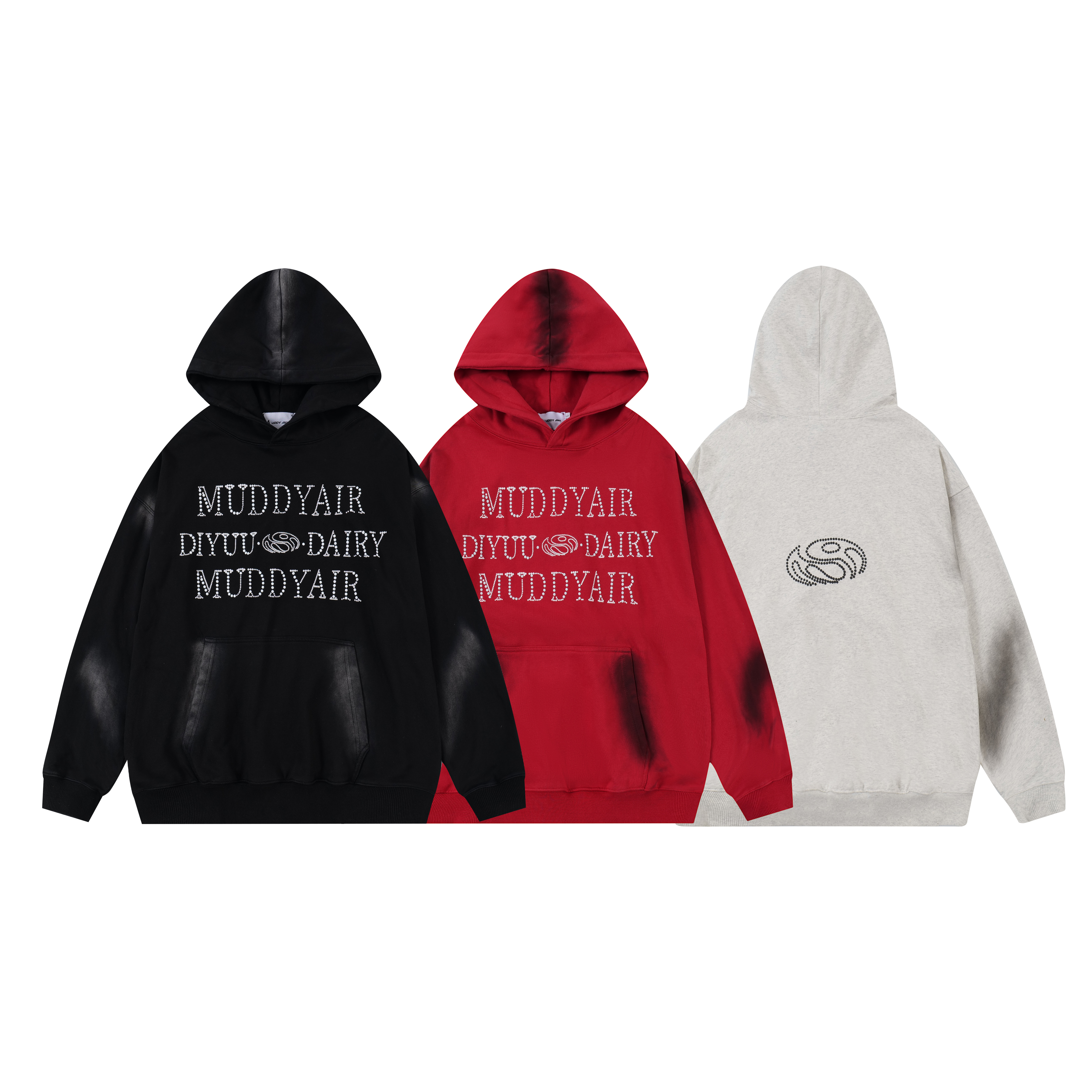 美式复古水洗做旧烫钻贴珠连帽卫衣男女设计感潮牌休闲情侣上衣