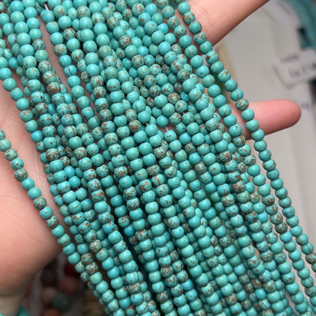 玛瑙/玉髓合金珠宝半成品K409。4mm蓝绿小米珠三条