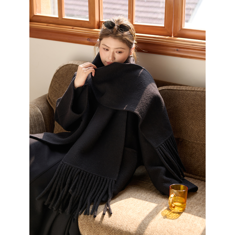 ALINDM【冬暮絮语 】大码微胖mm流苏围巾一手长大衣 AS27281