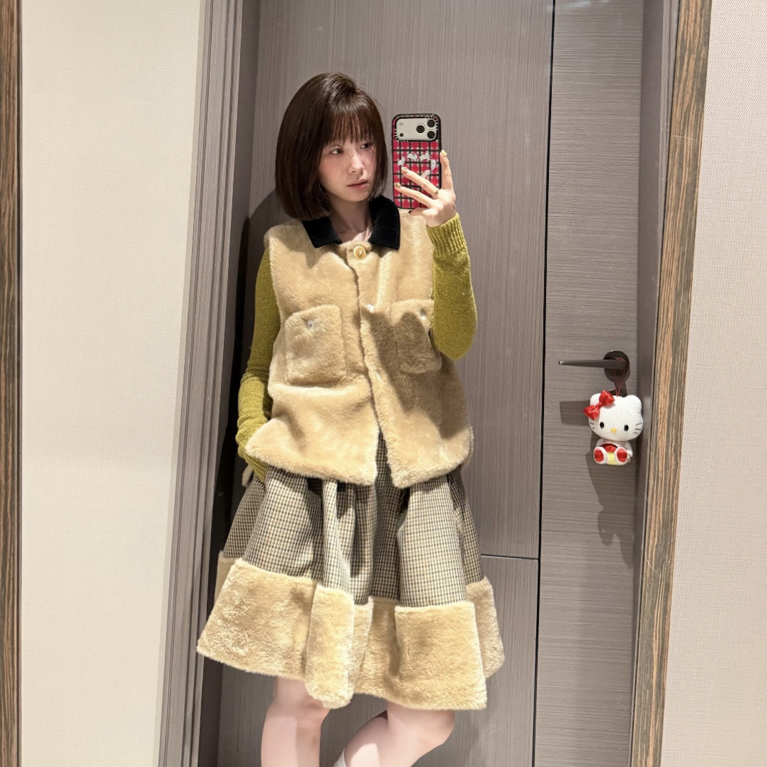 【Nuu精选】撞色拼接千鸟马甲半裙女秋冬