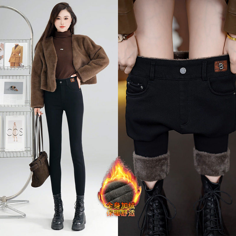 【原版】爆款冬季加绒加厚显瘦保暖小黑裤高腰弹力小脚裤休闲女裤子