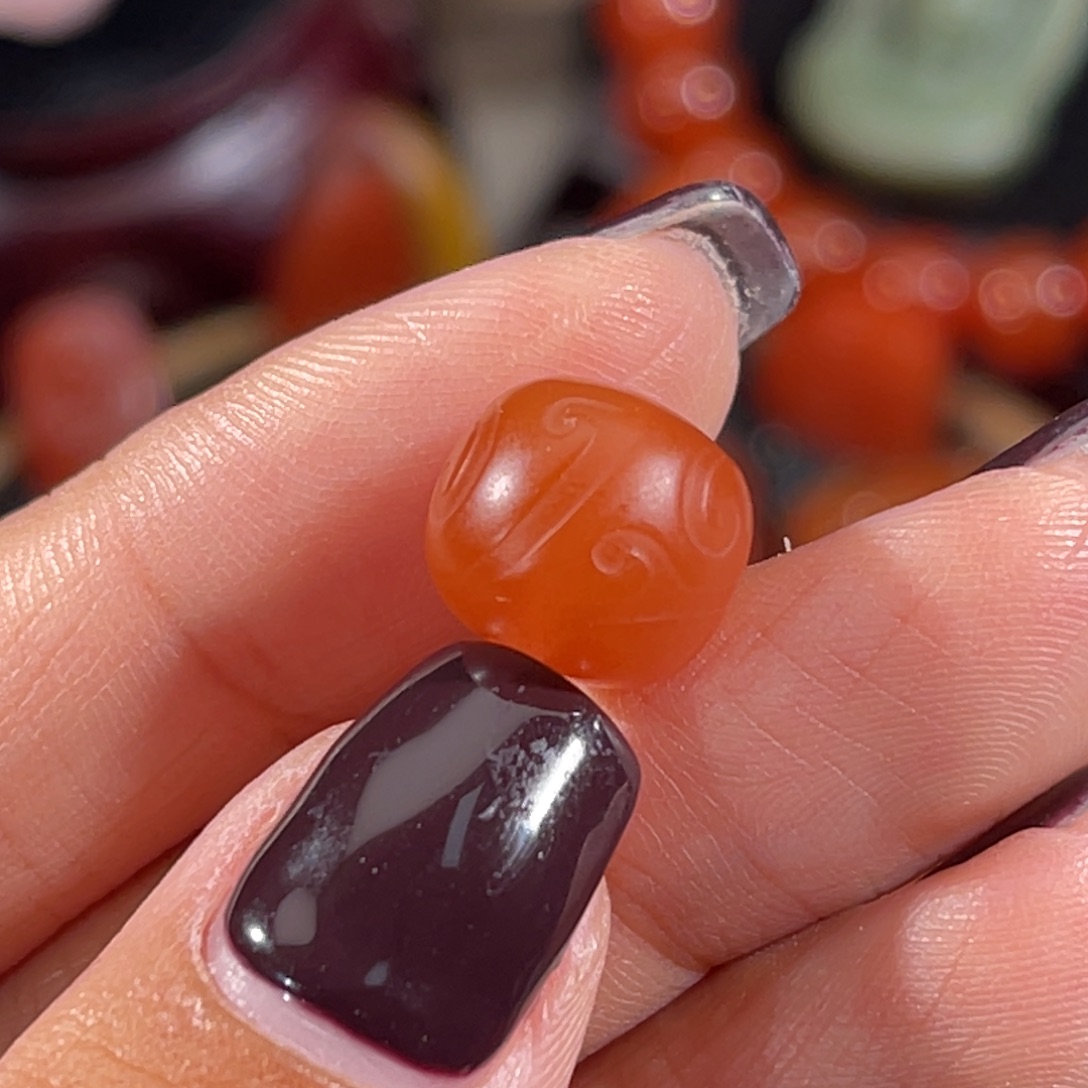 未镶嵌博古纹老型珠 10.9x9.8mm 不换退南红玛瑙