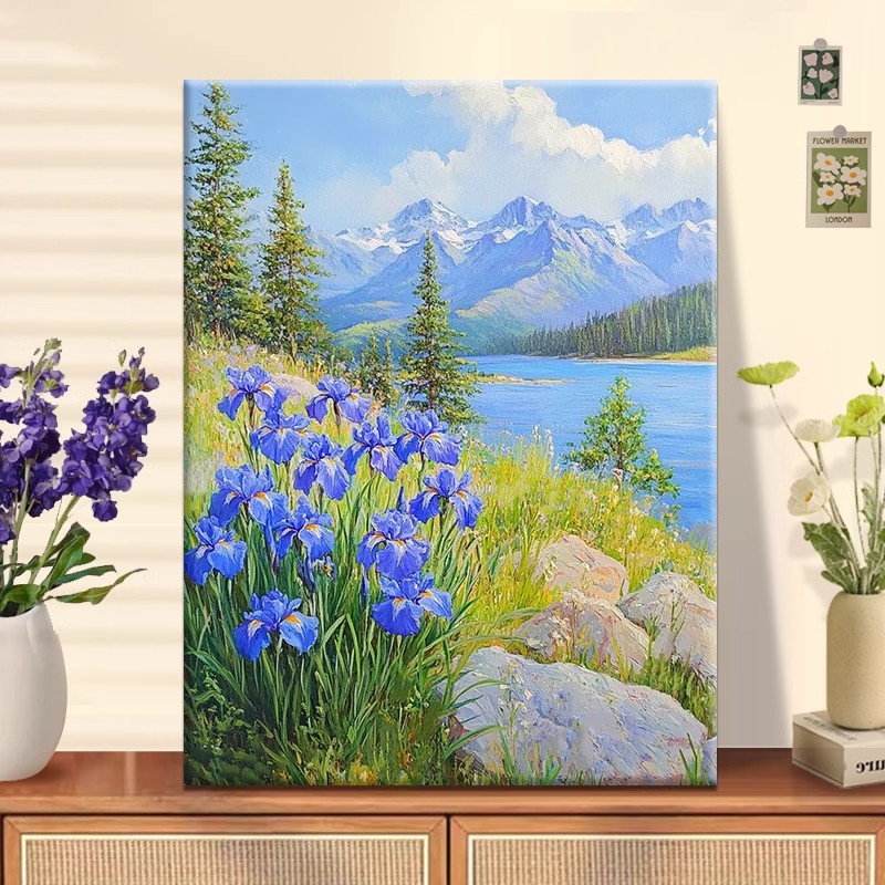 (邂逅鸢尾花）diy数字油画红线条手工涂色解压治愈送礼丙烯装饰画