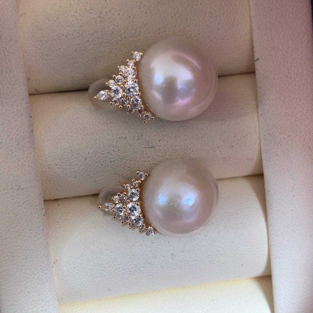 淡水珍珠耳饰银S925镶嵌