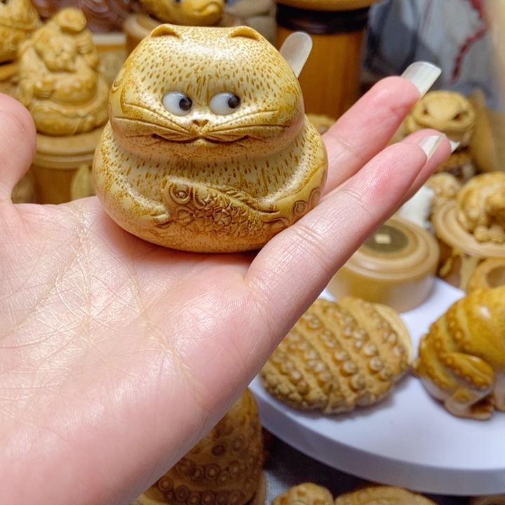 時***琳竹纯手工雕刻竹根猫