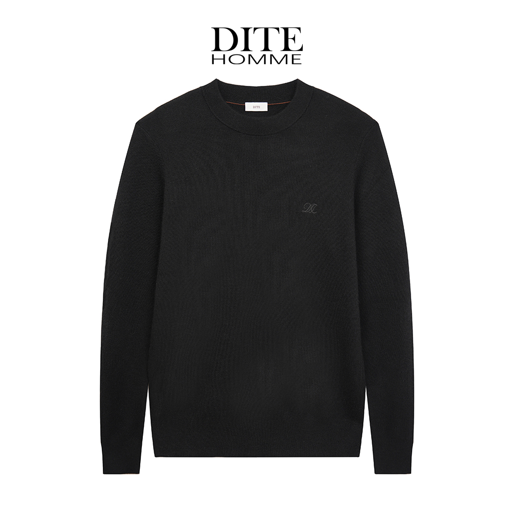 Dite迪特男士25年修身型针织衫湖蓝色男士毛衣打底衫套头衫时尚