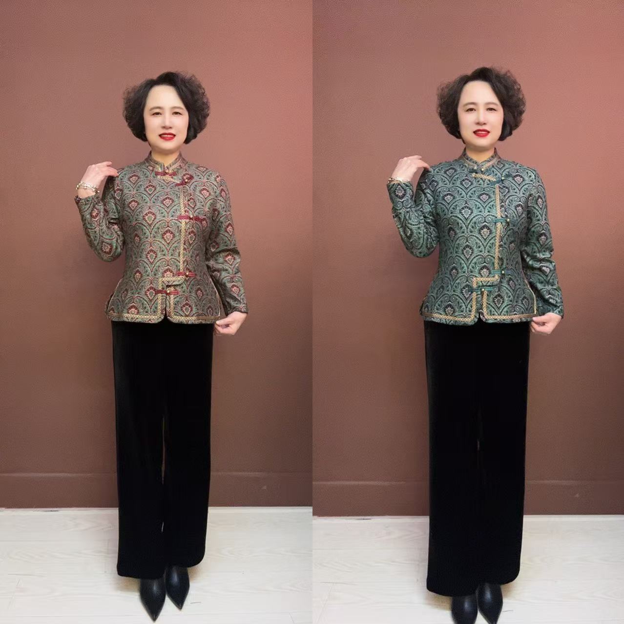 MS-加绒中老年女装秋冬新款立领盘扣国风改良旗袍衫