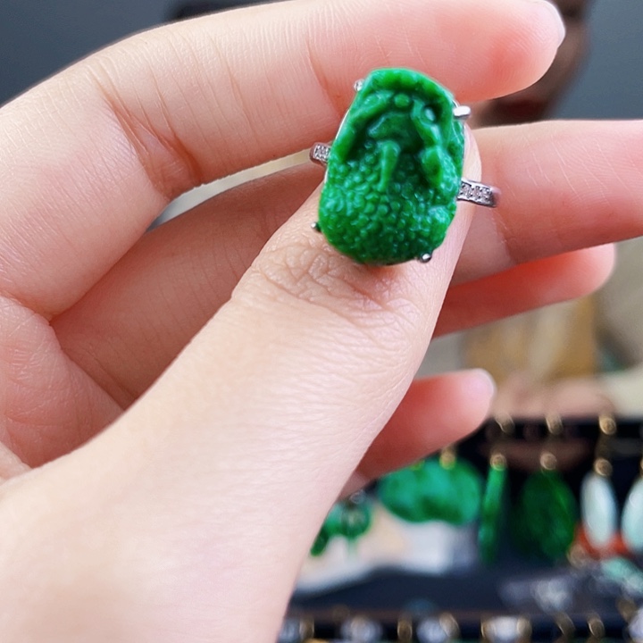 翡翠戒指银S925镶嵌饰品