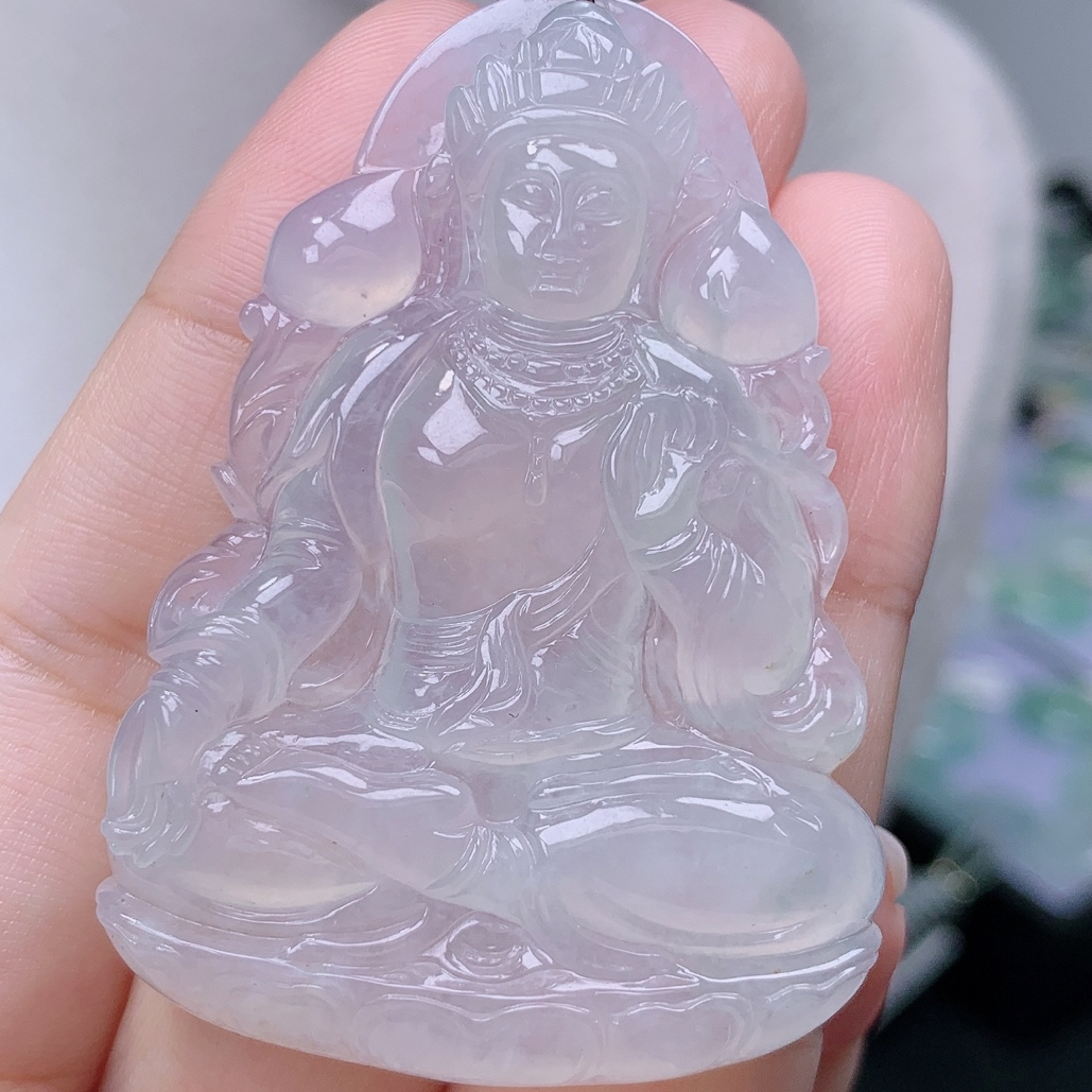 缅甸翡翠A货老坑高冰甜底渡姆观音吊坠挂件揭阳精品56.3*38.8*6.8