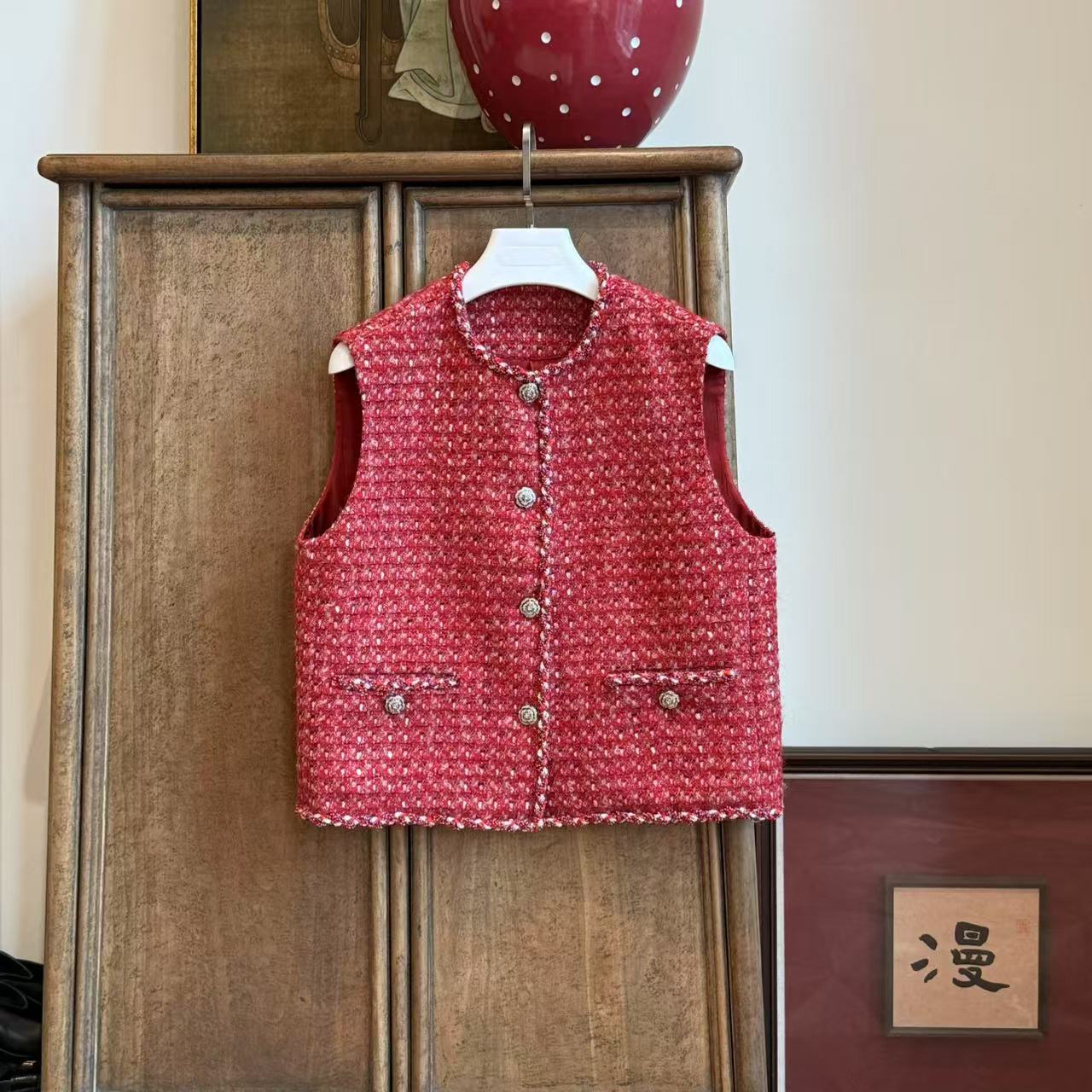 MYL 2025春季新品MOON羊毛混纺小香风马甲时尚休闲红色单排扣马夹