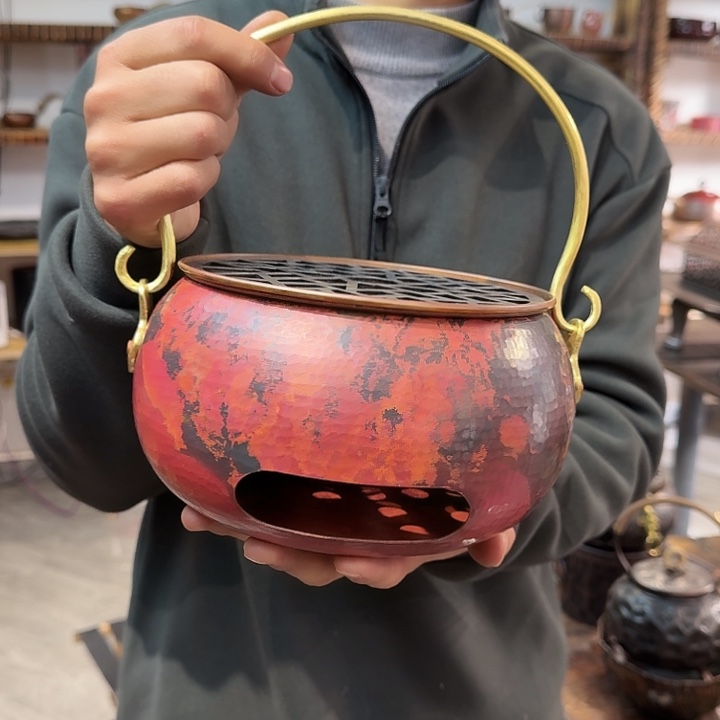 紫铜手工提梁炭炉11×17