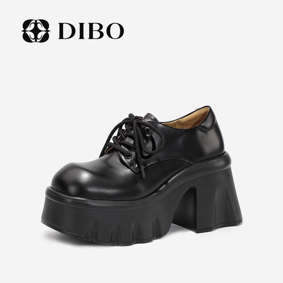 DIBO碲铂 纯色百搭款超厚底休闲鞋粗跟英伦风系带女鞋25119240