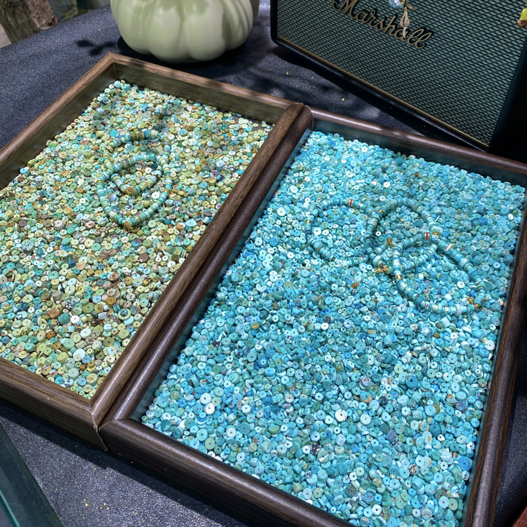 原矿绿松石3～6mm左右隔片碎银子手串（多样性发货）