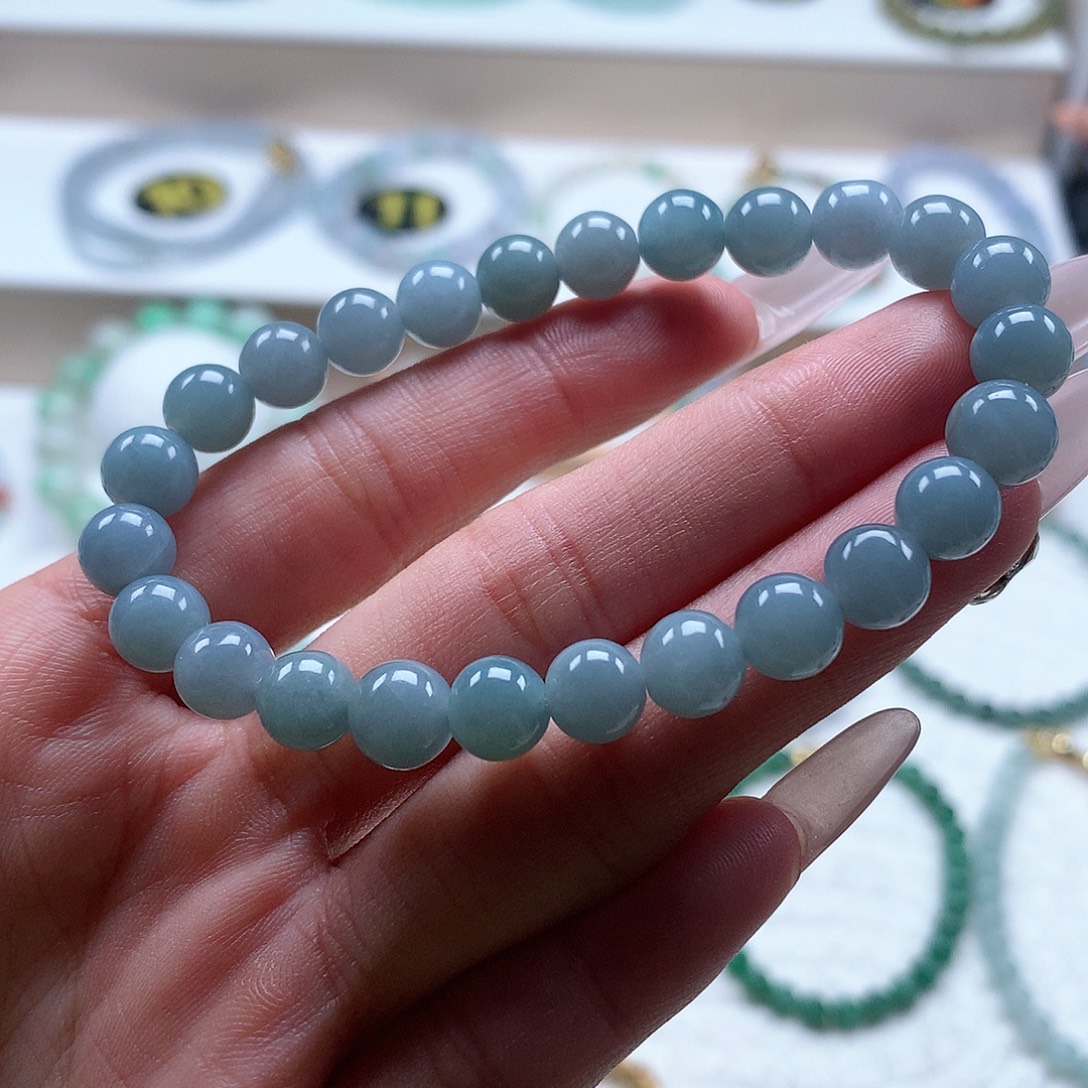 翡翠未镶嵌手串蓝7.7
