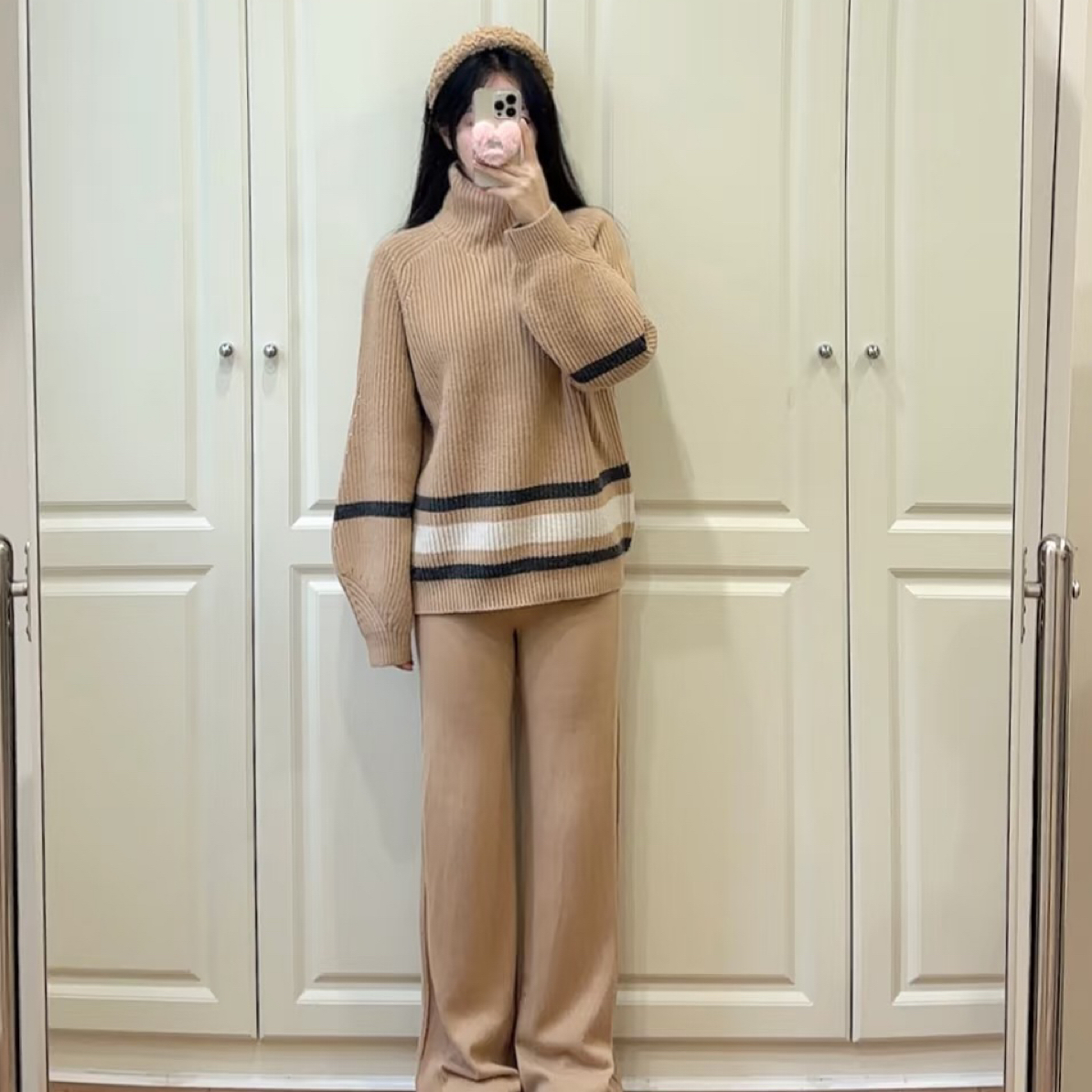 未使用 Loro Piana/诺悠翩雅 S码/卡其色条纹立领毛衣/18120112