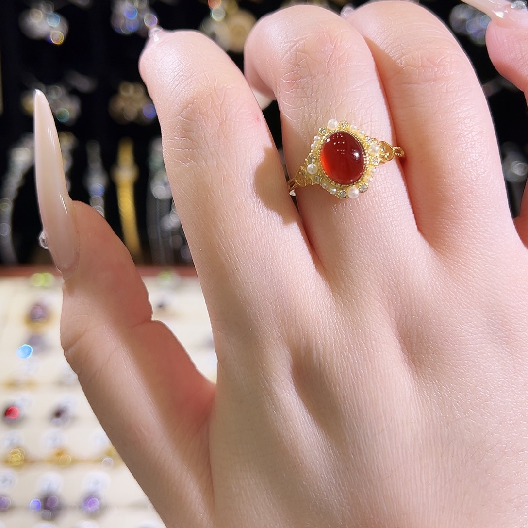 上***水银S925镶嵌石榴石戒指