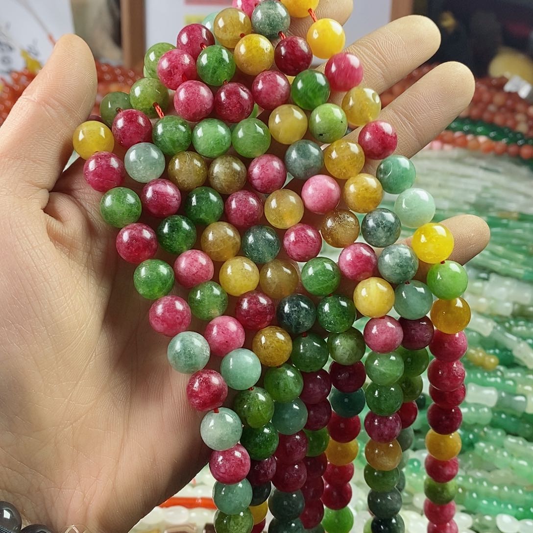 玛瑙/玉髓珠宝半成品合金一条10mm多宝玉髓微瑕D331