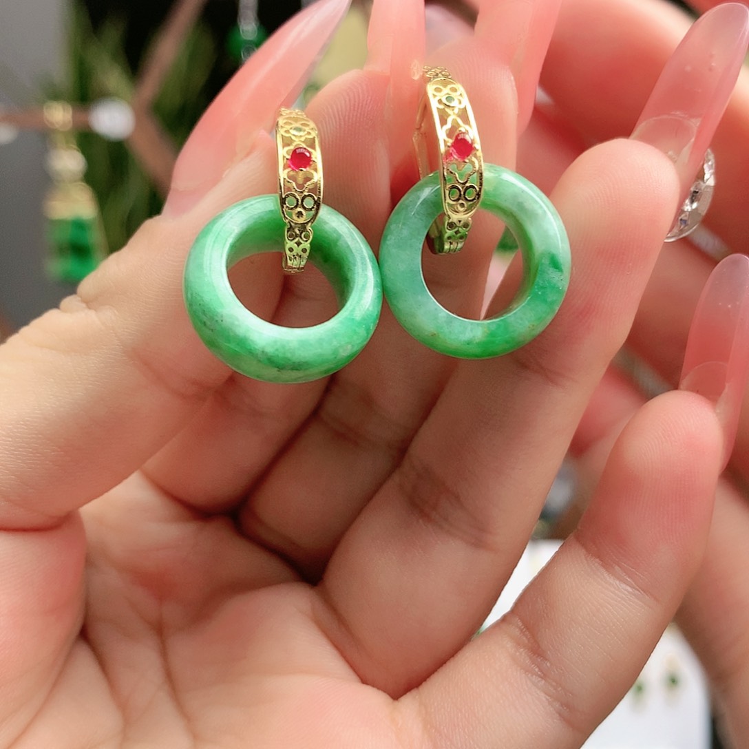 翡翠耳饰银S925镶嵌耳饰