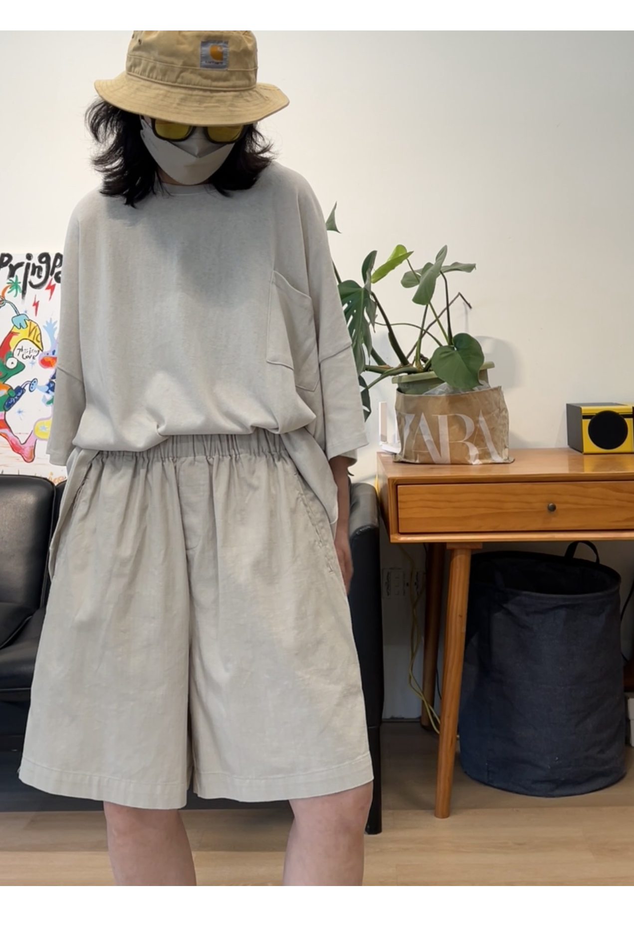 日系复古进口棉肌理感冷色系宽松短裤