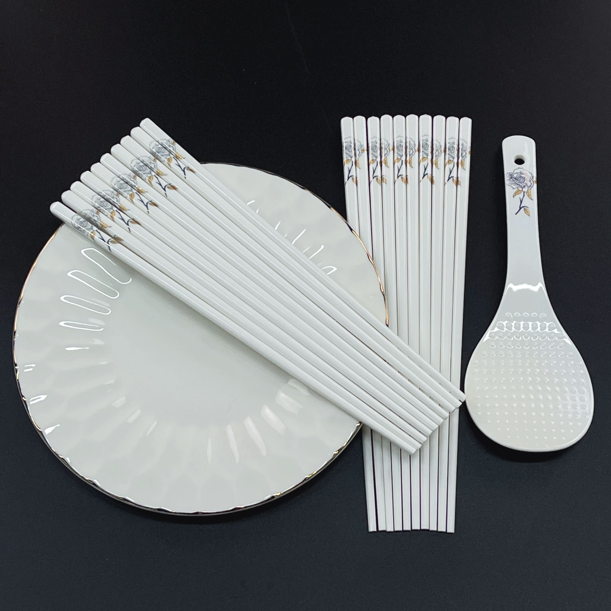 金丝牡丹骨瓷筷子10双+饭铲