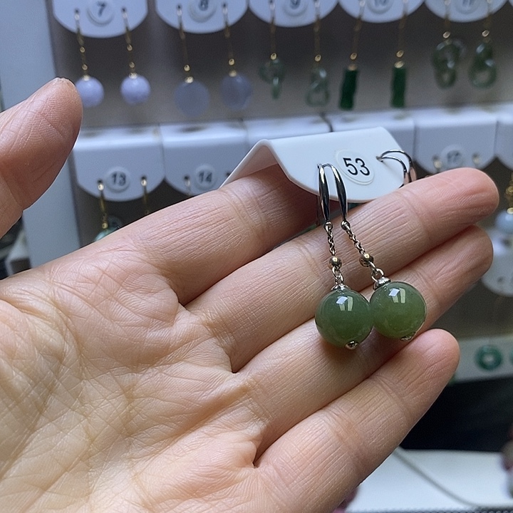 和田玉银S925镶嵌耳饰