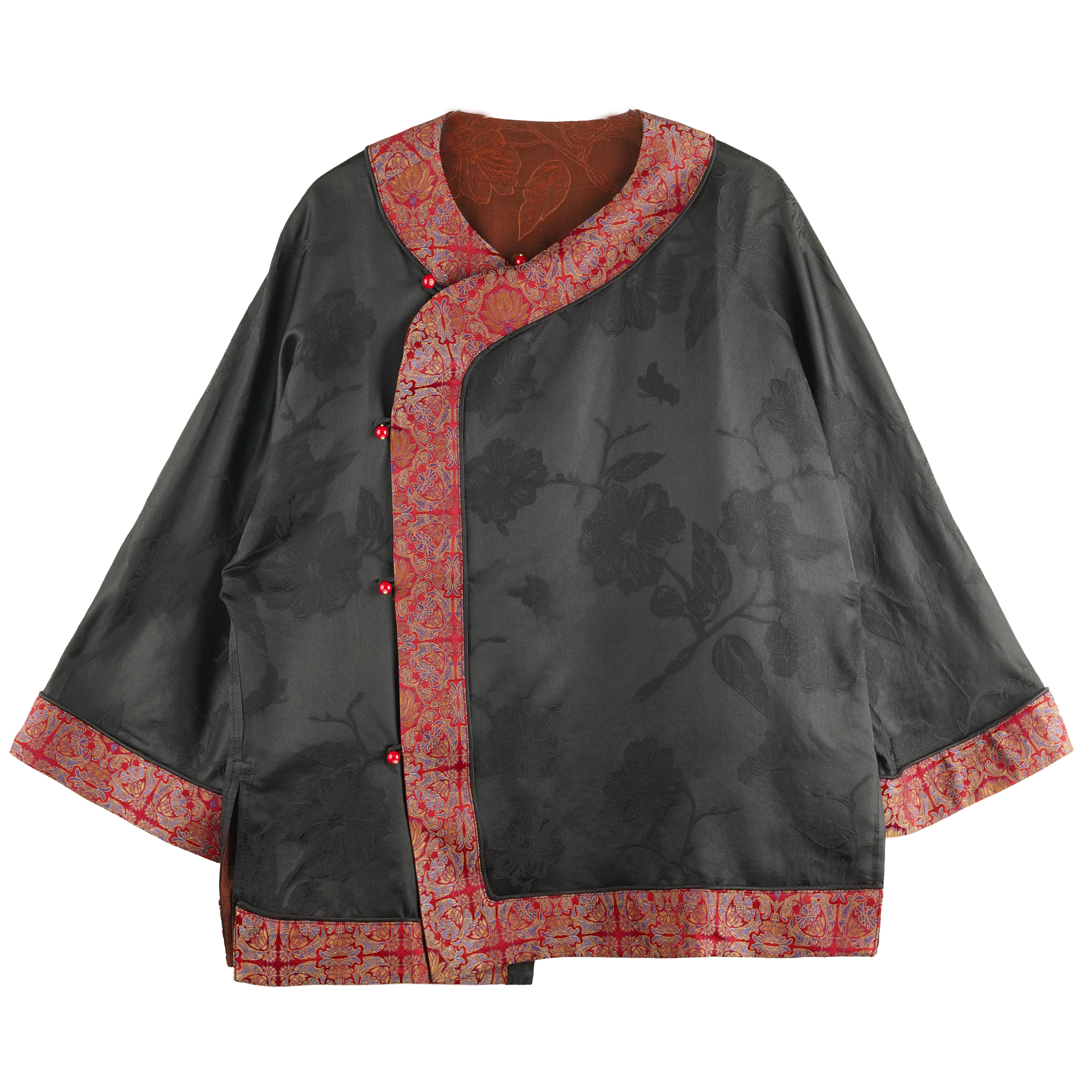 LN 2025新款重磅重缎中国风拼接宋锦圆领开衫衬衫长袖上衣 24468