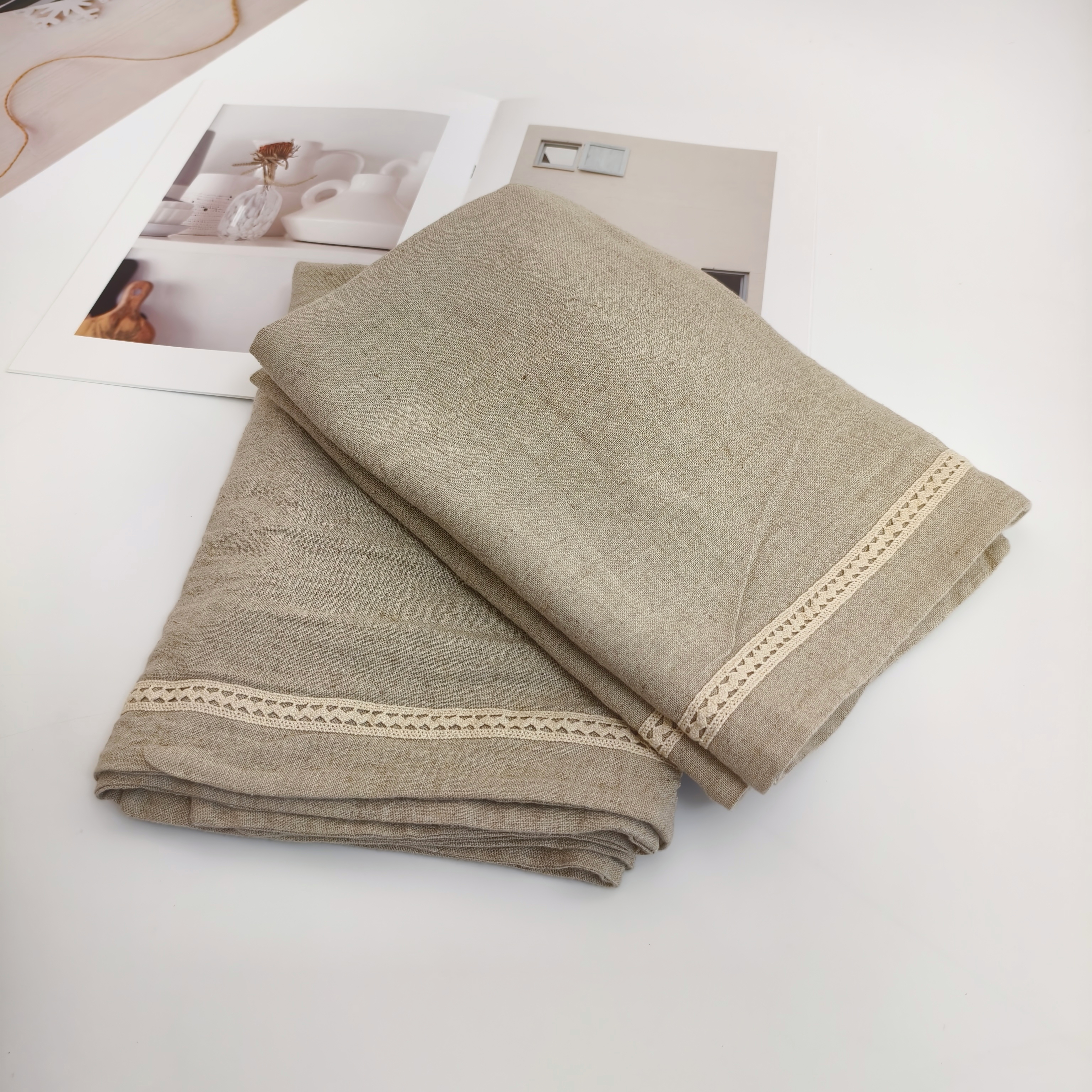 【雨露麻枕套】11支双股汉麻双雨露蕾丝边工艺款枕套防油防螨舒适