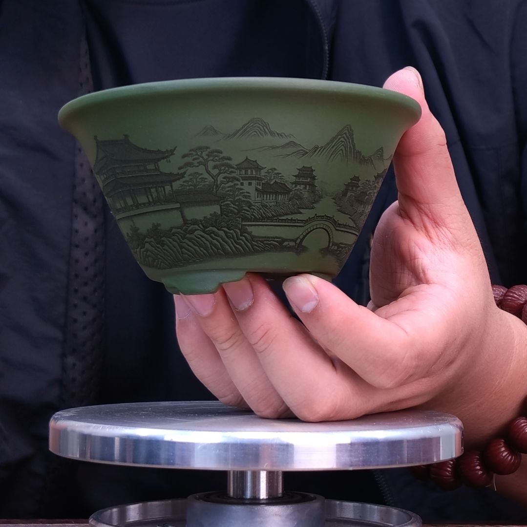 紫砂花盆同喜同喜