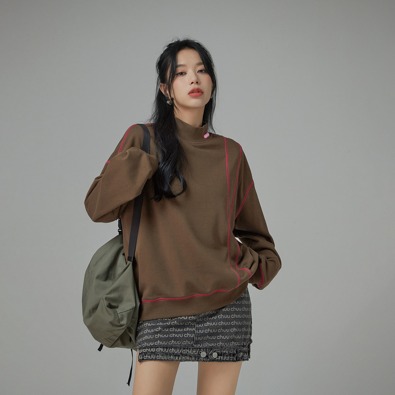 4321【金拐子专属】CHUU宽松BF风运动半高领上衣长袖卫衣-F