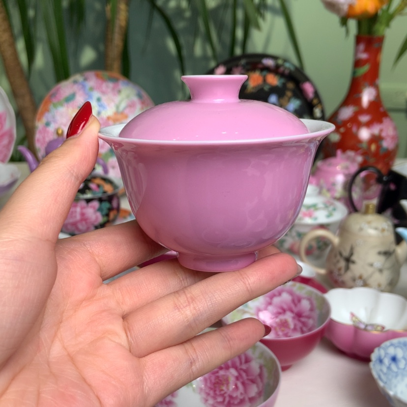 【闪购商品】宫粉小盖碗元宝手工盖碗