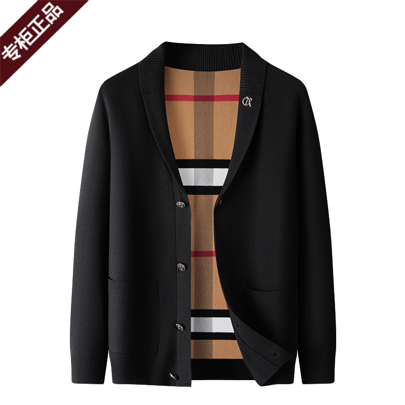 【六哥专属 】春秋男士新款羊毛开衫V领纯色西装领针织外套