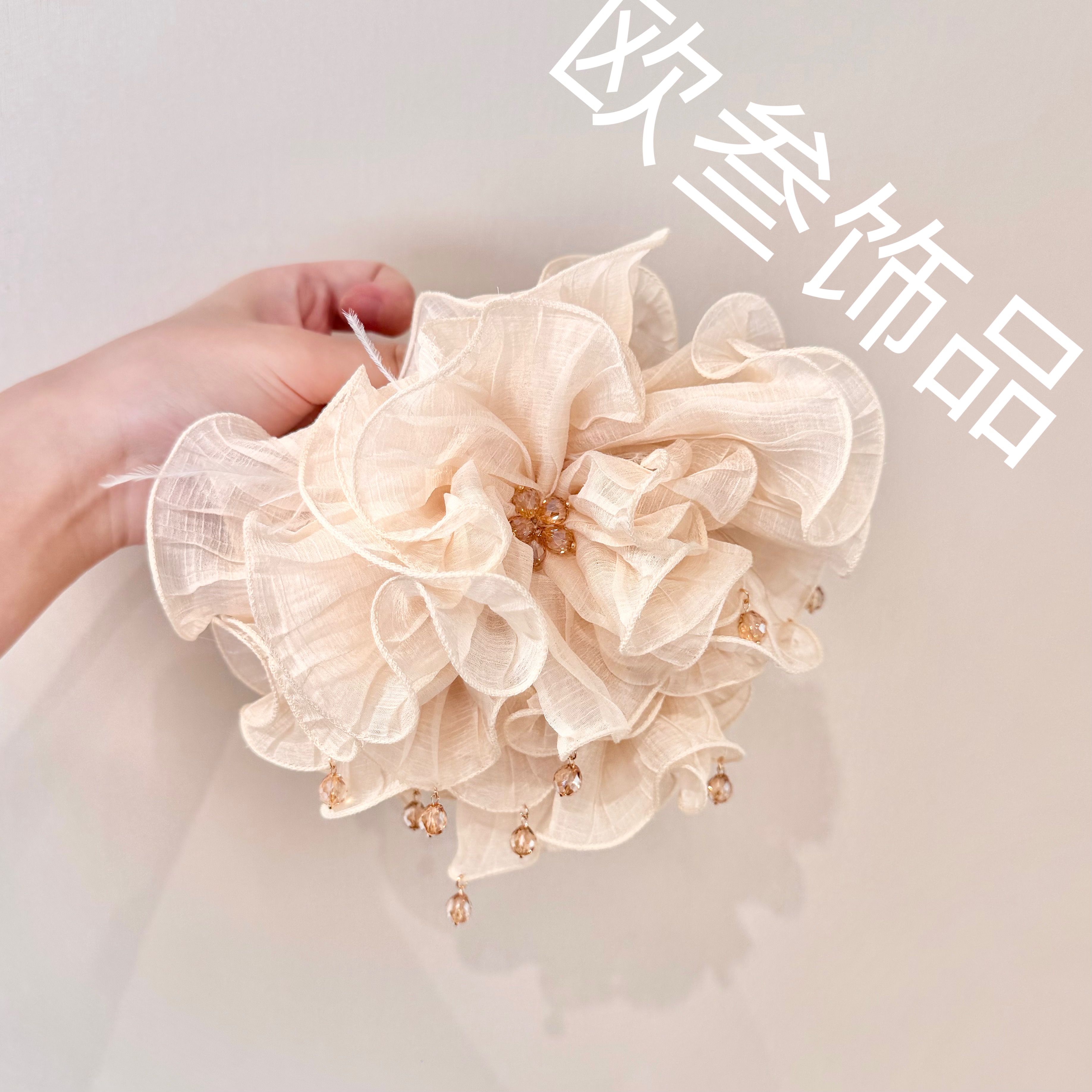 zj407超大版褶皱纱13cm大抓夹鲨鱼夹发饰韩版仙女气质发夹超仙