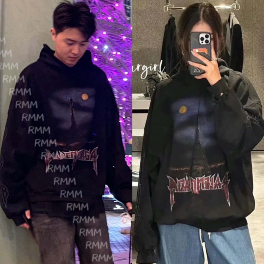 自主品牌 康丽印花正铁塔做旧泥染破坏男女同款套头卫衣