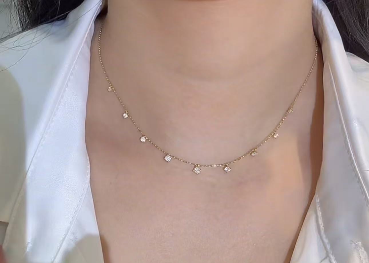 【涂涂爆款】18k金天然钻石六爪重金版满天星项链XC