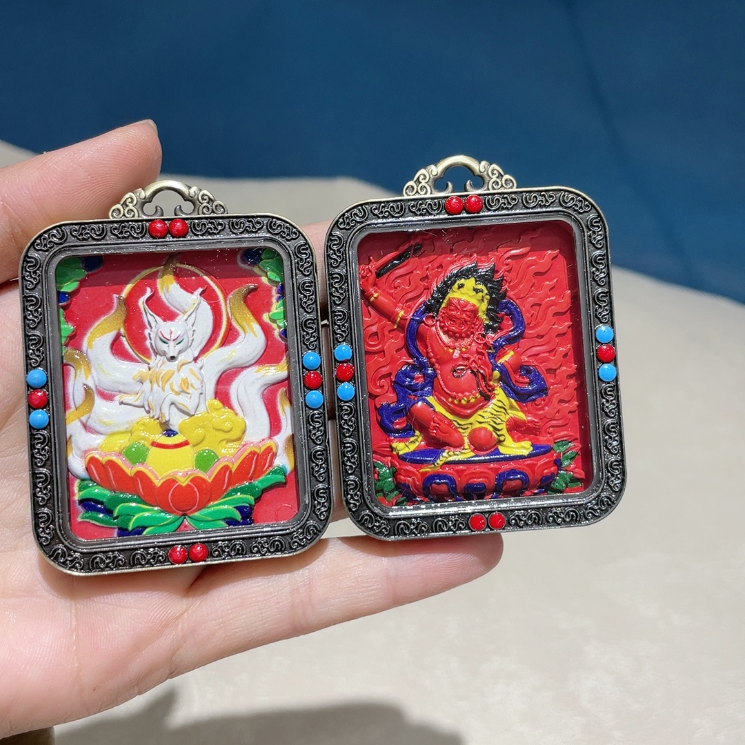 铜合金吊坠 新非遗唐卡九尾狐不动明王吊坠项链