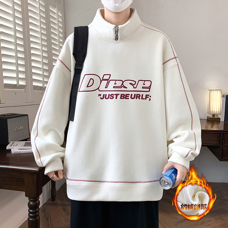 秋冬重磅新款青少年双面奥粒绒卫衣美式印花设计痞帅保暖长袖打底