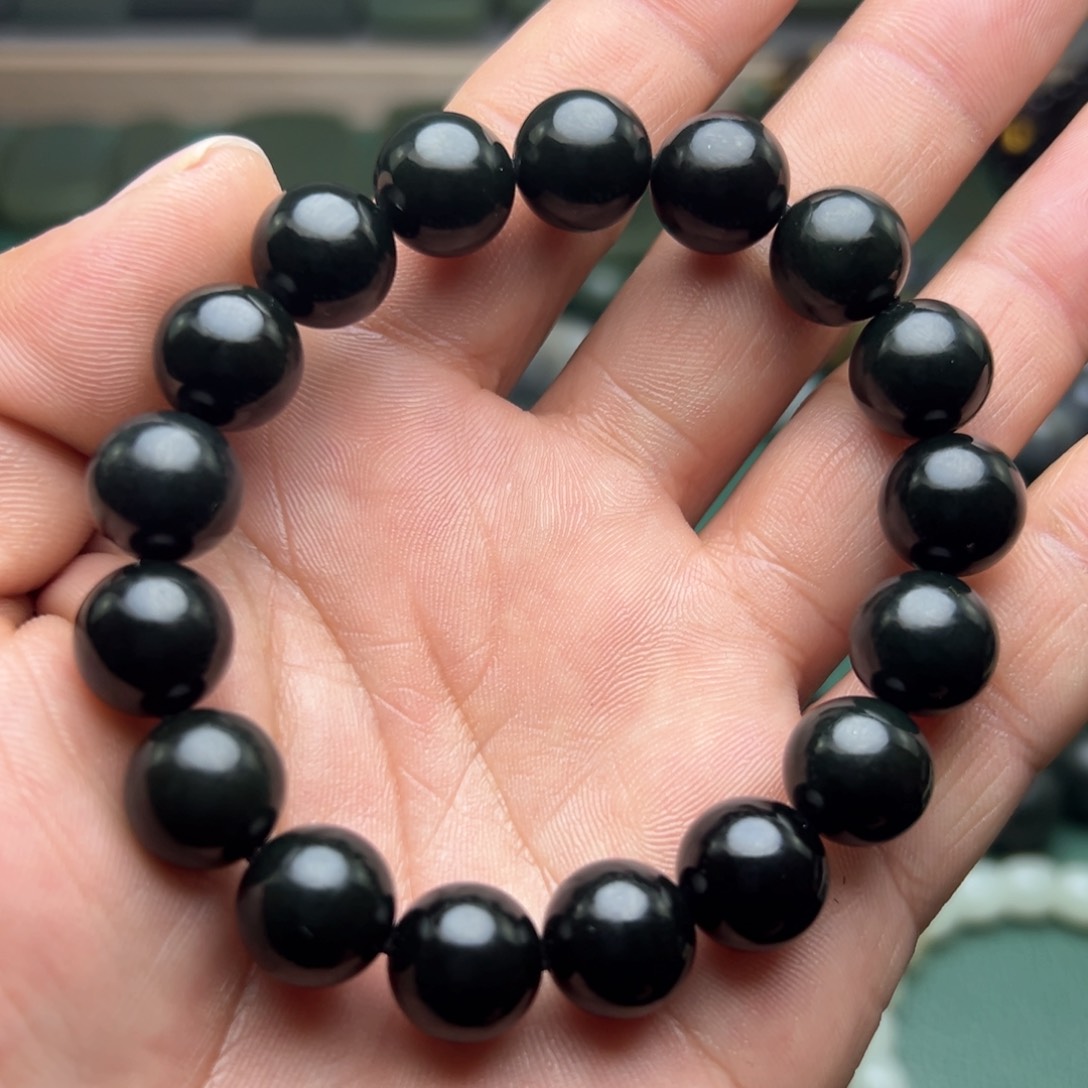 和田玉手链未镶嵌黑青卡12