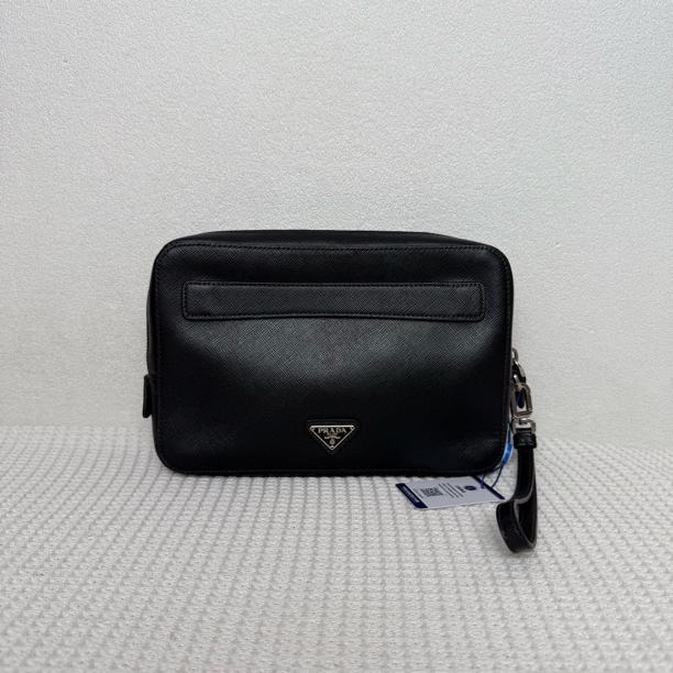 95新 Prada/普拉达 6213/男士时尚经典黑色全皮手拿包