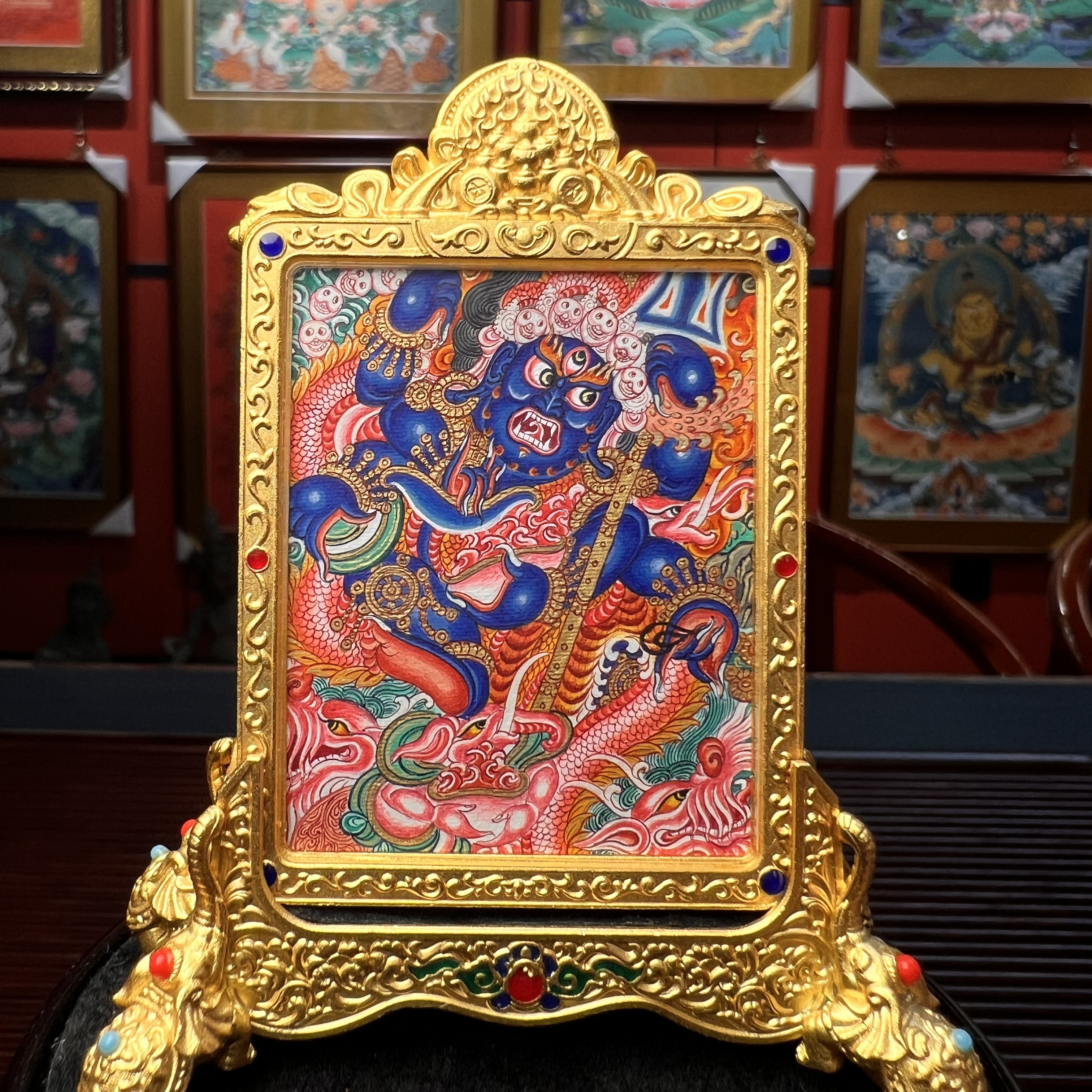 纯手绘唐卡大黑天六臂玛哈嘎拉