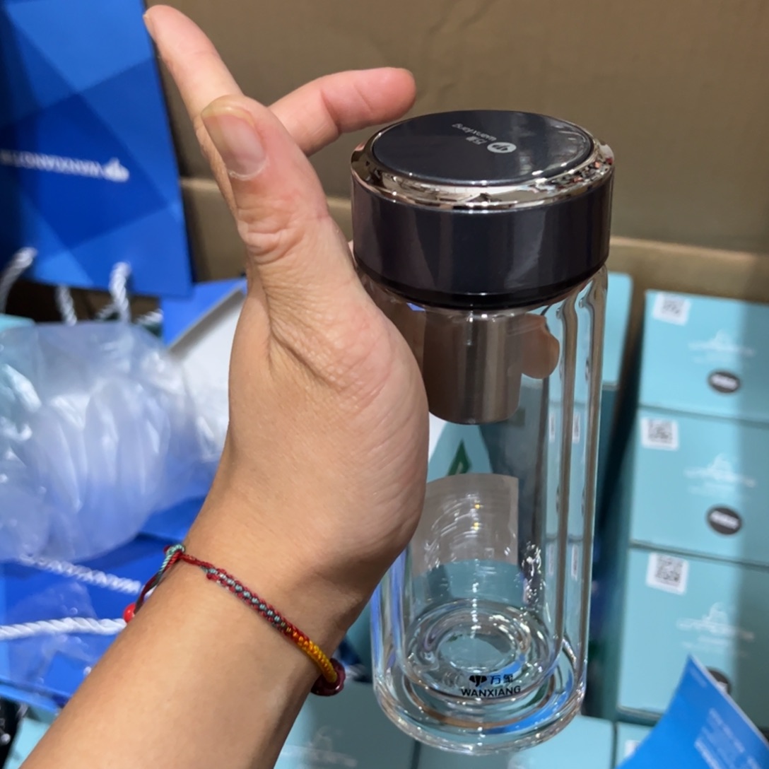 万象v275灰色双层玻璃杯185ml玻璃杯口袋呗